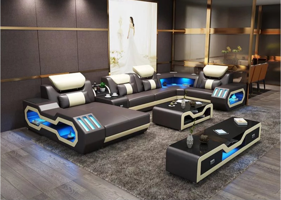 Доставка из Китая в Россию комплект диванов из натуральной кожи с подсветкой и музыкой через ПЭК  Гуанчжоу Китай